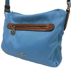 COACH Sawyer Blue Camel Nylon Crossbody Travel Essential Sporty Chic F37239 READ
